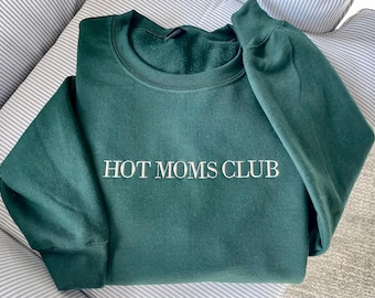 Moletom Hot Moms Club, moletom bordado Hot Mom, suéter Hot Mom, gola redonda bordada, presente de Dia das Mães, presentes para a mãe