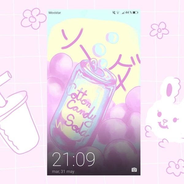 Fondo de pantalla digital de refresco algodón dulce para smartphone ios y Android, Fondo teléfono kawaii, decoración digital teléfono lindo