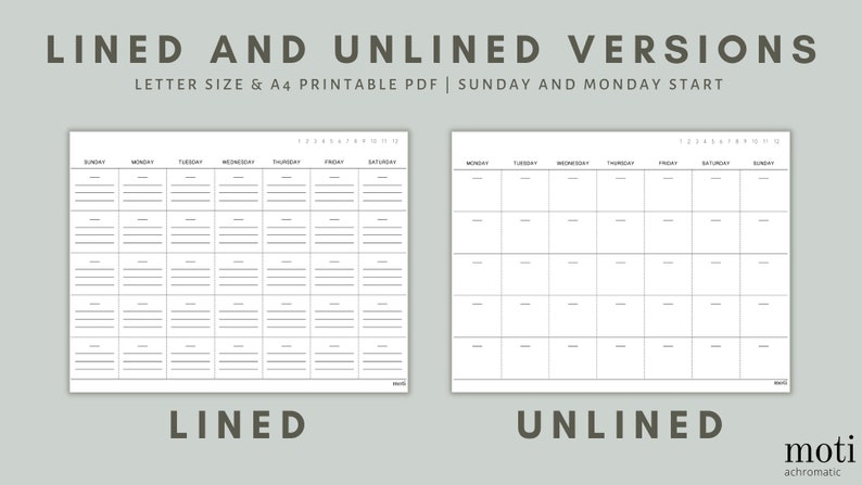 Blank Monthly Calendar Horizontal Printable Calendar Blank - Etsy