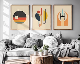 3 Star Wars Bauhaus-posterset / retro moderne prenten uit het midden van de eeuw / vintage film muurkunst set / 3 schepen muur decor instant digitale download