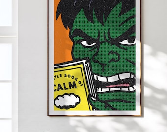 HULK CALM! Cartoon Hero Poster | Original Lichtenstein Style Pop Art | Comic Artwork Wall Print | Superhero Portrait | Size A1 A2 A3 A4