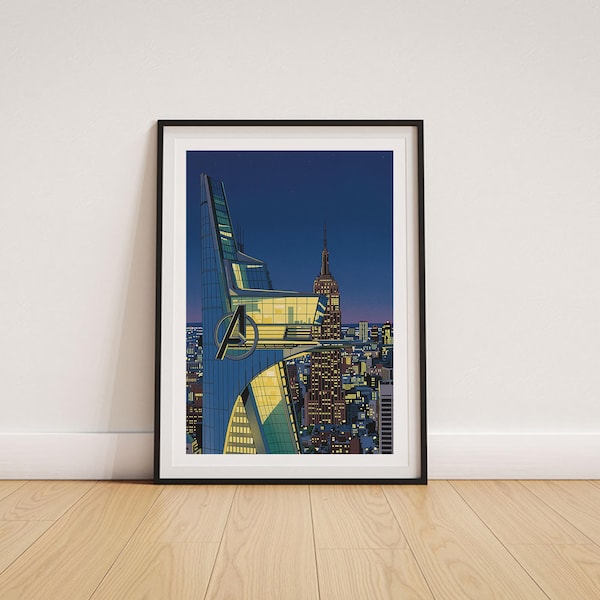 Stark Tower Travel Poster Print | Comic Book Movie Avengers Illustration Iron Man | Instant Digital Download | A1 A2 A3 A4 A5