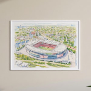 Emirates Stadium Watercolour Style Digital Print | Arsenal Football Fan Art | Birdseye Football Stadium Soccer Poster | Size A2 A3 A4