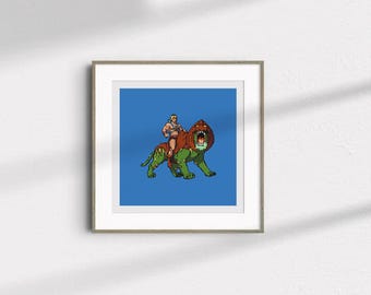 He-Man Pixel Art Print | 80s 90s Cartoon | Retro Pop Art Poster | 8-Bit Minimalist