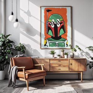 BOBA FETT Retro Poster Original Pop Art Modern Print / Warhol Star Wars Art Portrait / Canvas Wall Decor Instant Digital Download Printable