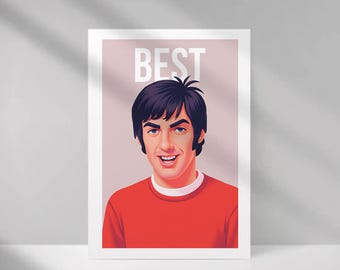 George Best Manchester Football Print Caricature | Wall Art | Man Utd Legend Poster