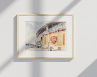 Digitale print in aquarelstijl Emirates Stadium | Arsenal voetbalfanart | Gunners voetbalstadion poster | Directe afdrukbare download