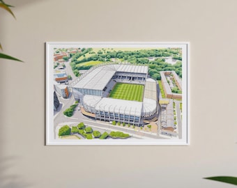 St. James' Park Watercolour Style Digital Print | Newcastle United Football Fan Art | Birdseye Football Stadium Soccer Poster Size A2 A3 A4