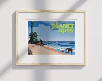 Planet Of The Apes Poster Print | Classic Statue Of Liberty Movie Scene | Hiroshi Nagai Art | Instant Digital Download