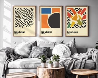 3x Bauhaus Poster Set Vintage Mid Century Modern Print / Retro Geometrisch Galerie Wand Kunst Set / 3-teiliger Wanddekor Sofortiger digitaler Download