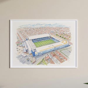 Goodison Park Watercolour Style Digital Print | Everton Football Fan Art | Birdseye Football Stadium Soccer Poster Wall Art | Size A2 A3 A4