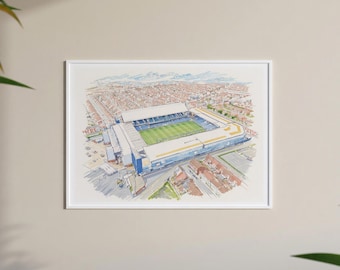Goodison Park Watercolour Style Digital Print | Everton Football Fan Art | Birdseye Football Stadium Soccer Poster Wall Art | Size A2 A3 A4