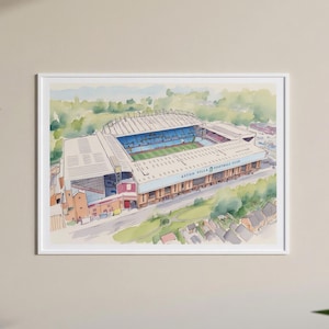 Villa Park Stadium Watercolour Style Digital Print | Aston Villa Football Fan Art | Birdseye Football Stadium Soccer Poster | A2 A3 A4