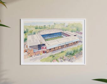 Villa Park Stadium Watercolour Style Digital Print | Aston Villa Football Fan Art | Birdseye Football Stadium Soccer Poster | A2 A3 A4