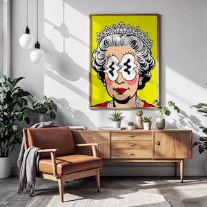 Póster de QUEEN ELIZABETH / Impresión moderna de arte pop original / Arte de pared estilo Warhol / Decoración de pared en lienzo / Descarga digital instantánea imprimible