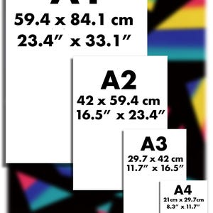 May include: A collection of four white paper sheets labeled A1, A2, A3, and A4, with dimensions in both centimeters and inches. The A1 sheet is 23.4" x 33.1", the A2 is 16.5" x 23.4", the A3 is 11.7" x 16.5", and the A4 is 8.3" x 11.7".