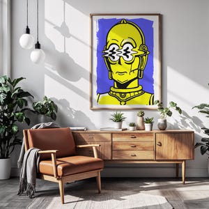 Póster retro de C3PO / Impresión moderna de arte pop original / Retrato artístico de Star Wars de Warhol / Decoración de pared en lienzo / Descarga digital instantánea imprimible