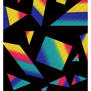 May include: Abstract geometric design on a black background. The design features colorful, angular shapes in shades of yellow, red, blue, and green. The text "NEWCASTLE 94/95 GOALKEEPER" is at the bottom.