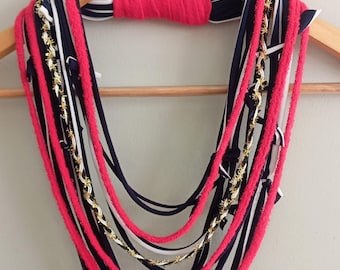 Boho-sjaalketting, stoffen statementketting, handgemaakte textielsieraden