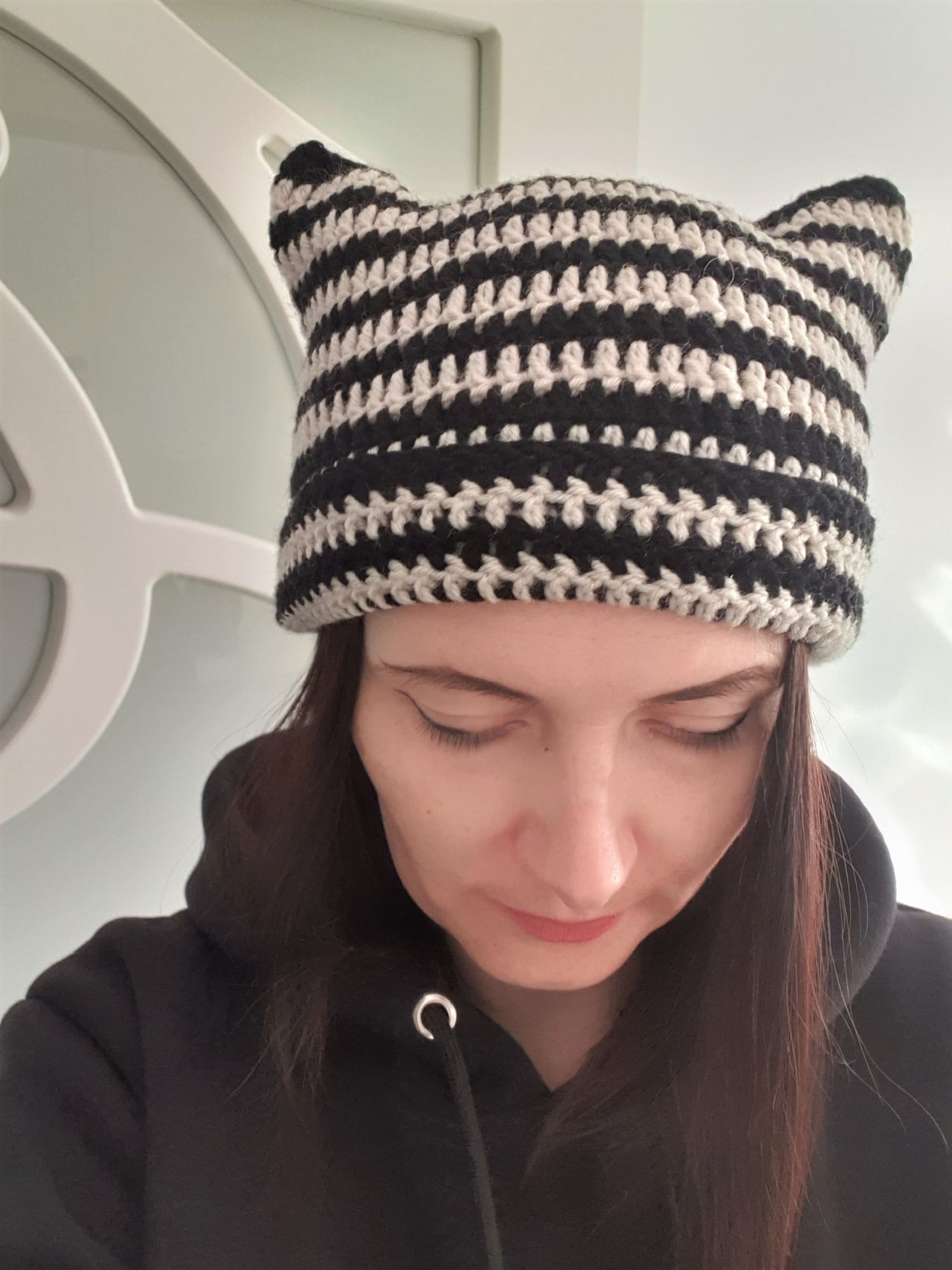 Cute Knitted Pointed Cat Ears Beanie Wool Hats Striped Etsy