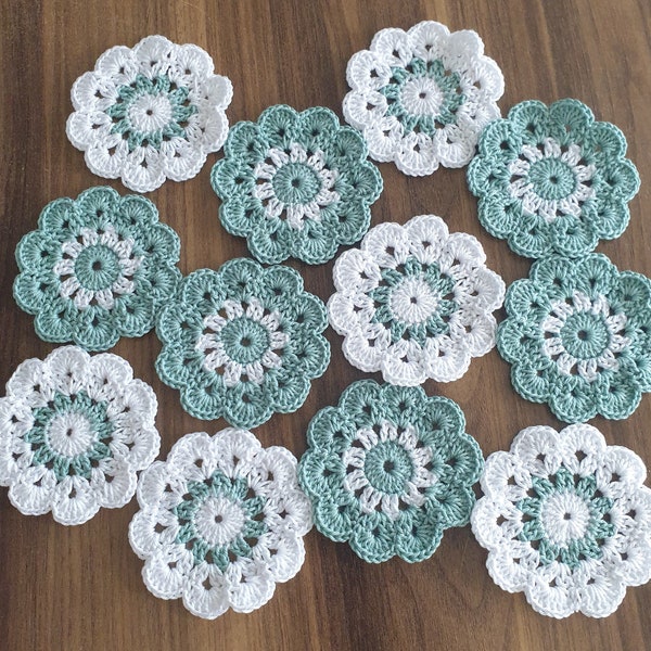 Lot 12-18-24 pcs Hand Crocheted Doilies, Knitted lace doily, Round crocheted napkin, Lace flowers applique, Small Doilies