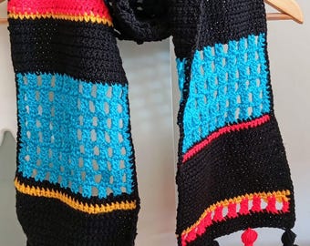 Bright Crochet Scarf | Long Handmade Acrylic Scarf with Tassels