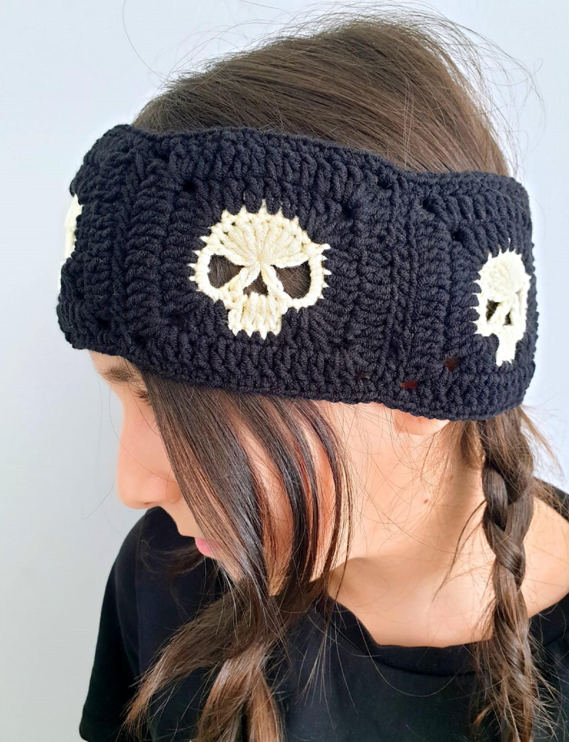 2 Fasce Per Capelli Gotiche All'uncinetto Con Teschio E Ragno – Bandane Nere Con Motivo A Giorno Per Donna