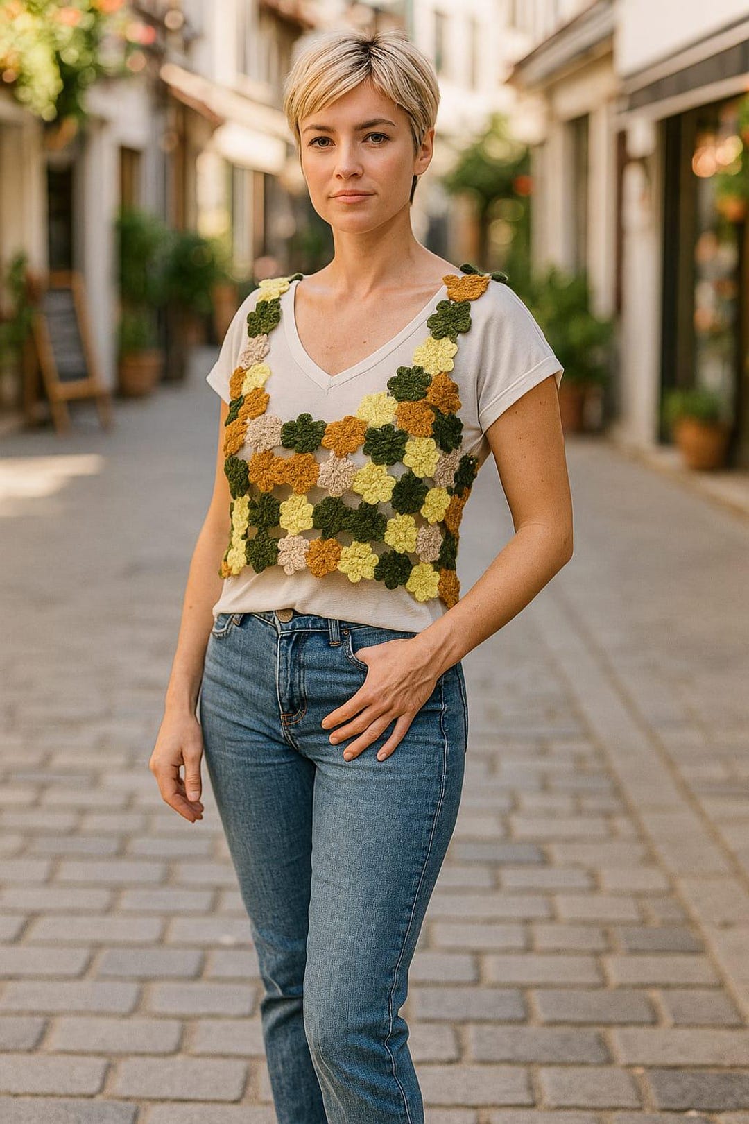 Moonlight Crane Boho Floral Print Crop Top