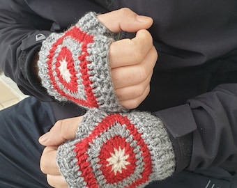 Men Crochet Square Granny Mittens Hand Knitted Mittens Men Handmade Gloves Warm Winter Gloves