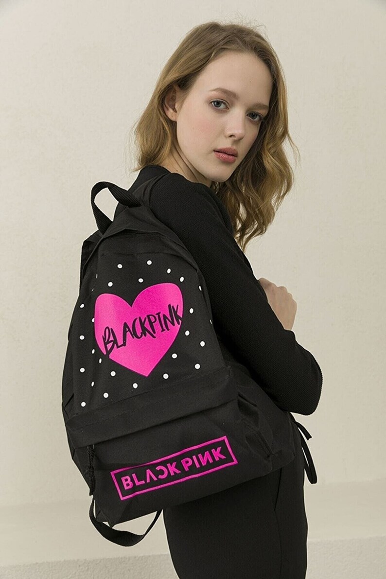 BLACK PINK Backpacks Black Pink Heart Printed School Course Etsy