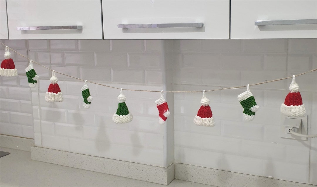 Christmas Hat Garland, Crochet Hat Garland, Holiday Decor, Winter Small