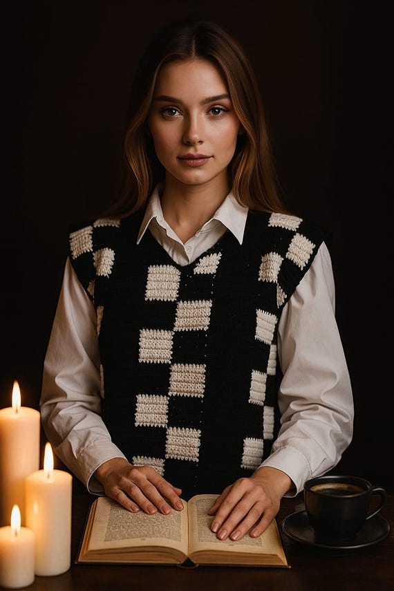Gothic Crochet Vest: Wednesday Addams Inspired Handmade Sweater