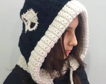 Handmade Crochet Skull Hood – Granny Square Balaclava, Gothic Winter Hat, Boho Ski Mask, Festival & Halloween Wear