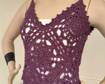 Boho Crochet Crop Top – Handmade Granny Square Summer Festival Top – Rave Outfit – Size M