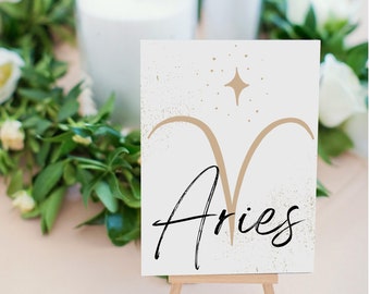 Celestial Zodiac Table Number Template, Celestial Wedding, Astrology Theme, Star Constellations, Table Top Signs, White Gold Watercolor, ZCW