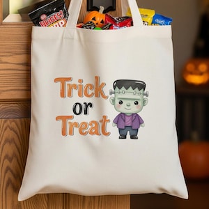 Cute Frankie Tote Bag, Frankenstein monster Trick or Treat Bag, Halloween Tote Bag, Halloween Accessory, 100% Canvas Tote Bag