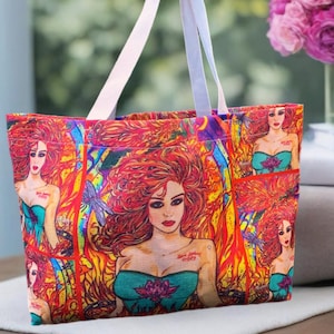 Phoenix Rising Inspirational Art Canvas Tote Bag | Original Hand Drawn Art | Empowering Phoenix Cloth Tote Bag | Fiery Phoenix Travel Bag