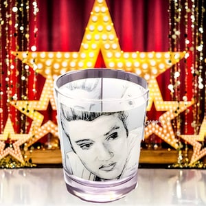 Elvis Short Drinking Glass/Whiskey Glass | Hand Drawn Art | Collectible Barware | Rock ‘N Roll Barware
