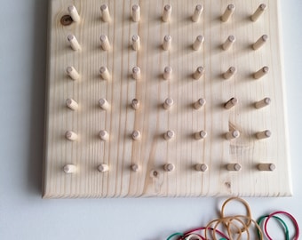 Wooden Montessori geo board toy for kids or toddler, Montessori geoboard 7x7, Handmade Rubber Band Pin board, Valdorf Eco friendly Peg board