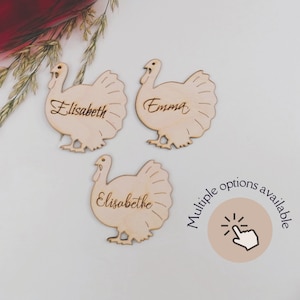 Segnaposto con nome del Ringraziamento, ambientazione per cena personalizzata, decorazioni per la tavola autunnale, decorazioni per la Turchia dal design personalizzato, ospite da tavolo a forma di taglio laser in legno
