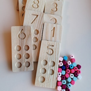 Montessori Counting Toy Wooden Tracing Boards Waldorf Wooden Math Toy Toddler Preschool Activity Traceable Numbers Wooden Toy Gift for child