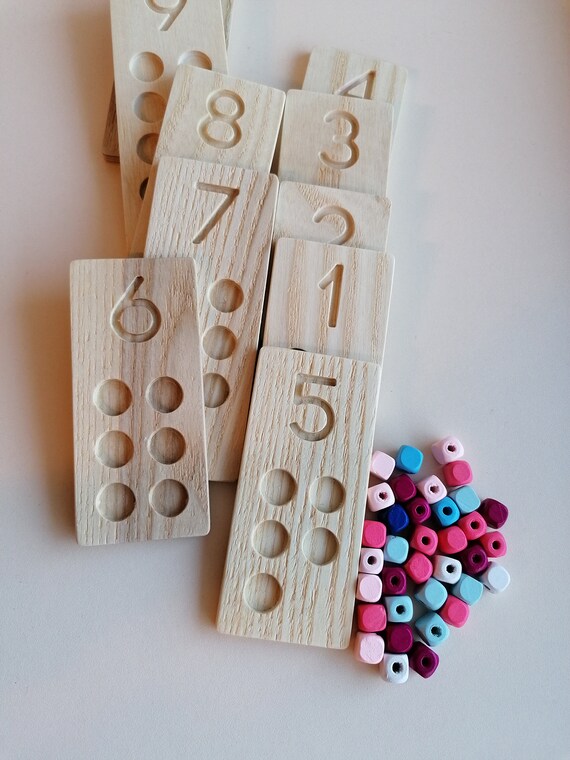 Montessori Counting Toy Wooden Tracing Boards Waldorf Wooden Math Toy Toddler Preschool Activity Traceable Numbers Wooden Toy Gift for child
