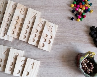 Montessori Waldorf Counting Tracing Boards  •Wooden 1-10 Math Number Trays• Preschool Activity for Toddlers• Traceable Number, Wooden Toys