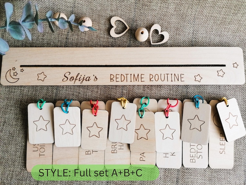 Personalized Bedtime Routine Toddler Chore Chart, Wood Flip Chart, Kids ...