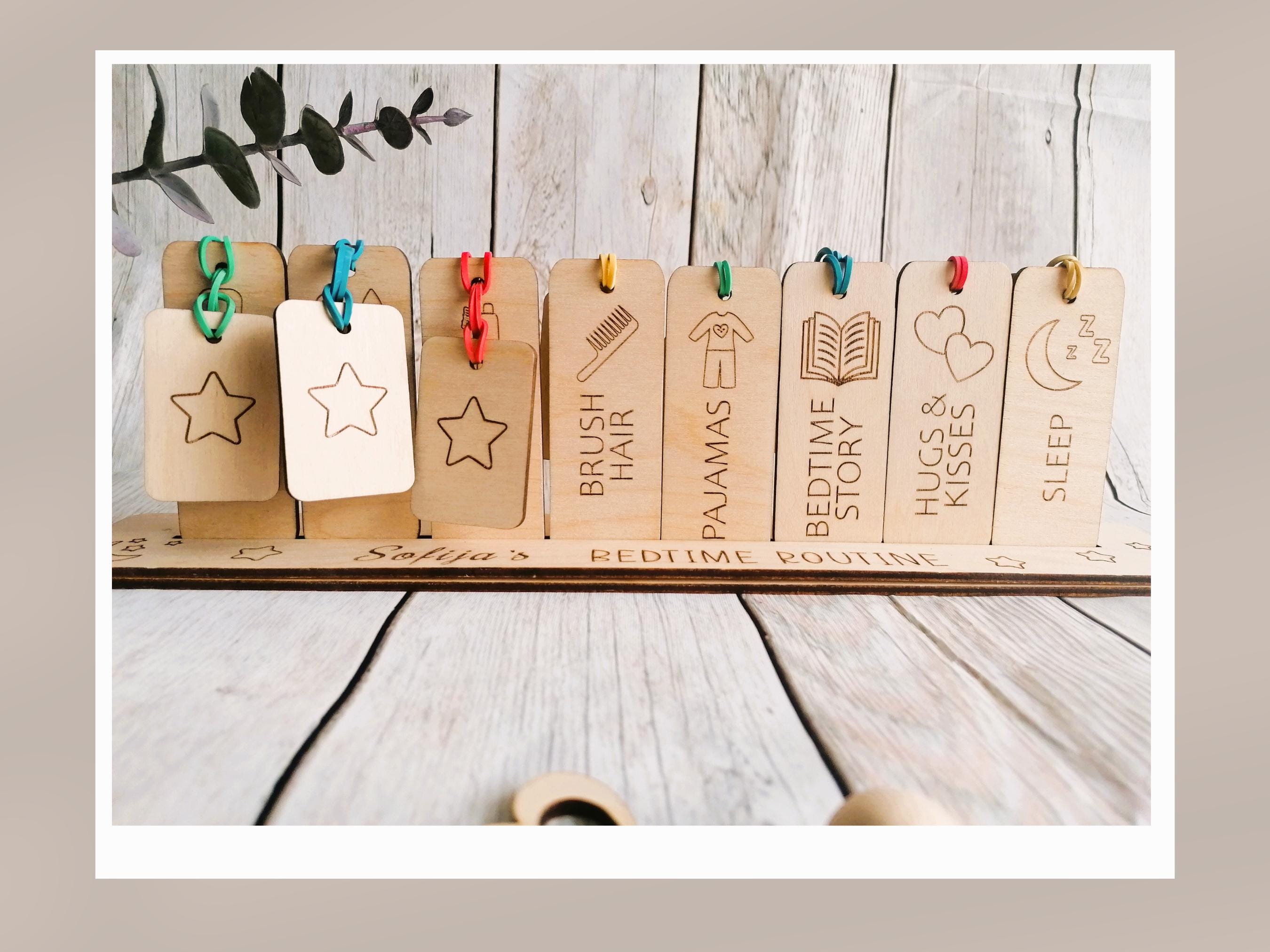 Personalised Bedtime Routine Chart Personalized Bedtime Routine Toddler Chore Chart, Wood Flip Chart, Kids ...