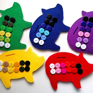 Montessori inspired fine motor skill activity practice skill activity Montessori toy Felt piggy bank sensory game Educational toy button toy