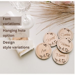 Segnaposto per matrimonio, numero di tavolo, nome, segnaposto, bomboniera in legno personalizzata, compensato, taglio laser, cartello rotondo n. 1