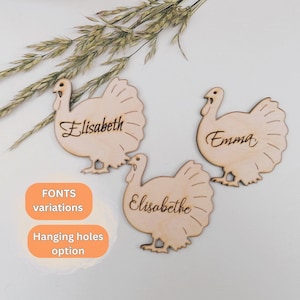 Segnaposto con nome del Ringraziamento, ambientazione per cena personalizzata, decorazioni per la tavola autunnale, decorazioni per la Turchia dal design personalizzato, ospite da tavolo a forma di taglio laser in legno