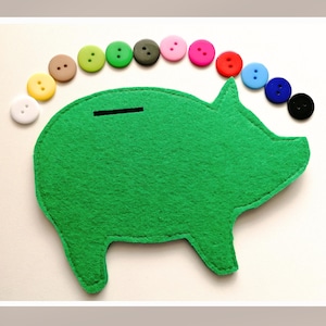 Montessori inspired fine motor skill activity practice skill activity Montessori toy Felt piggy bank sensory game Educational toy button toy