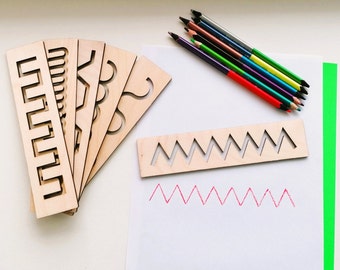 Stencils Set for Practice Writing, Brain Teaser Boards, Montessori Preschool Line Tracing writing rulers, kids developing pre-k curriculum